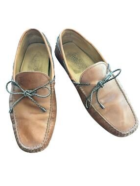 Tod’s Gommino Driving Loafers Brown Leather Tie Pebble Sole Men’s 7 Italy